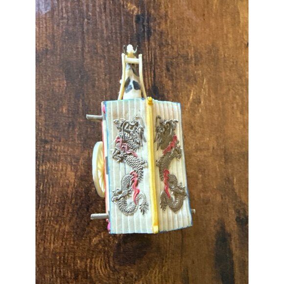 Handcrafted Wooden Ox Cart Figurine With Colorful Detailing & Miniature Figures - Picture 8 of 14